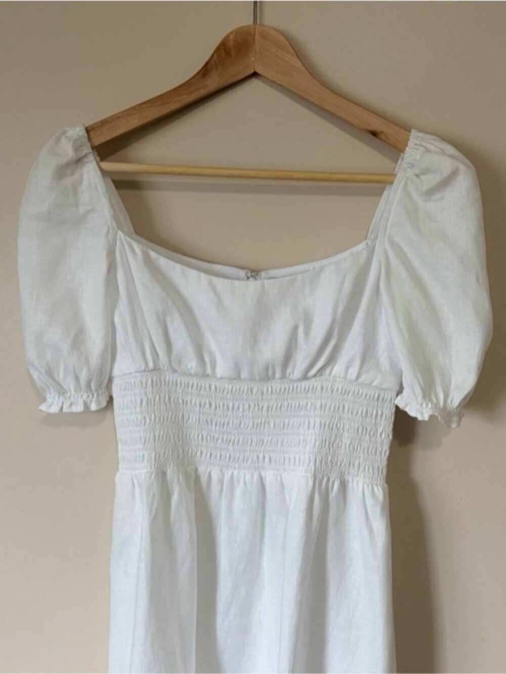 NEW Reformation Adler Linen Midi Smocked Puff Sleeve Dress White | US 2 UK 6 - Picture 8 of 12